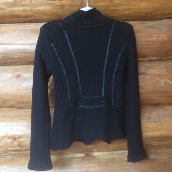 White House Black Market Black Wool Blend Goth Punk Cardigan Sweater Size Small - Picture 2 of 4